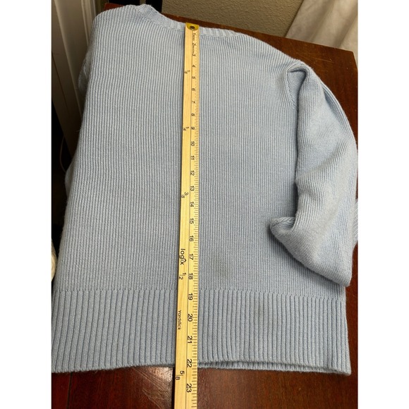 Tularosa Ribbed Knit‎ Sweater Womens M Lt Blue Shoulder Ruffle Detail Wool Blend - Picture 7 of 7